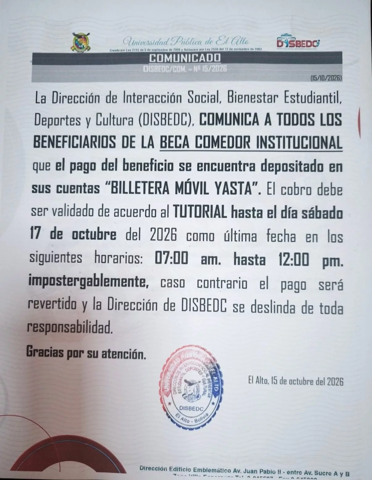 COMUNICADO IMPORTANTE