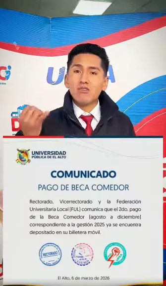 UPEA anuncia segundo pago de la Beca Comedor 2025